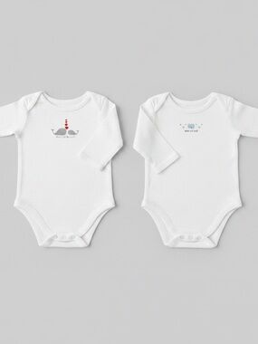 Janie and Jack 0-3M 2-Pack Long Sleeve Bodysuits Whale Bear 100% Cotton